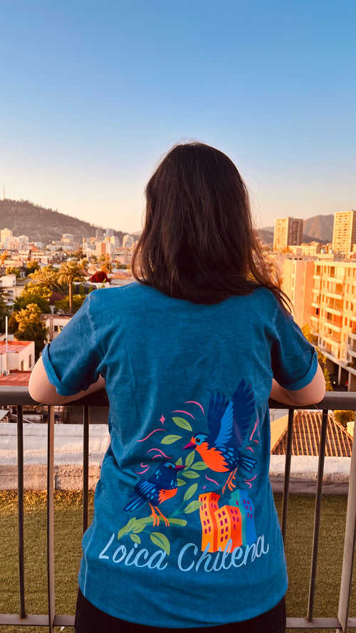 Polera Manga Corta Azul Loica Chilena